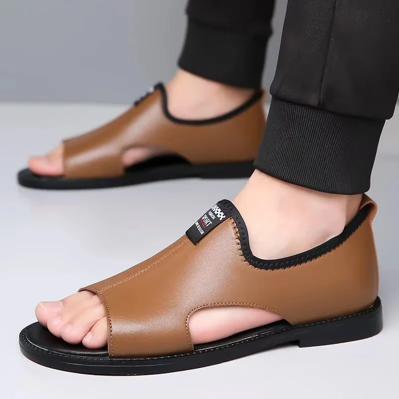 Men\'s Summer Sandals 2024 Luxury Artificial Leather Loafers Shoes For Men Comfortable Moccasins Barefoot Outdoor Fashion Sandals