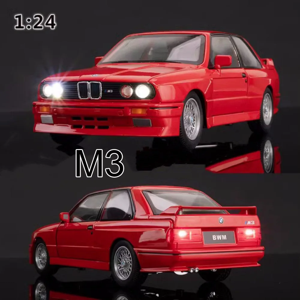 

Big 1:24 Alloy M3 Toys Miniature Models Cars Rubber Tires Wheel Pull Back Vehicles with Light Sound Toy Car for Boys Xmas Gifts