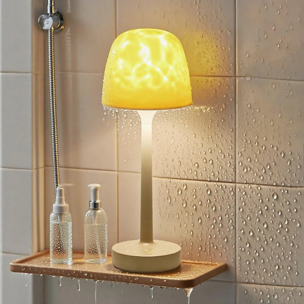 Pilzförmige Tischlampe RGB Dimmbar mit Wasserwellen-Projektion Atmosphärenlicht für Hotel Bar Schlafzimmer Wohnzimmer Dekorative Beleuchtung
