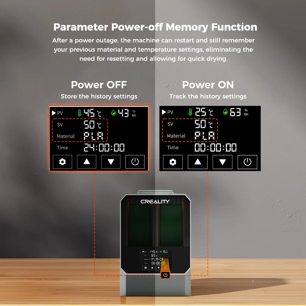 صندوق مجفف خيوط Creality Space Pi Plus للطابعة ثلاثية الأبعاد، سعة لفتان، تسخين بالهواء الساخن PTC 360 درجة، مؤقت 48 ساعة، لمسة LCD