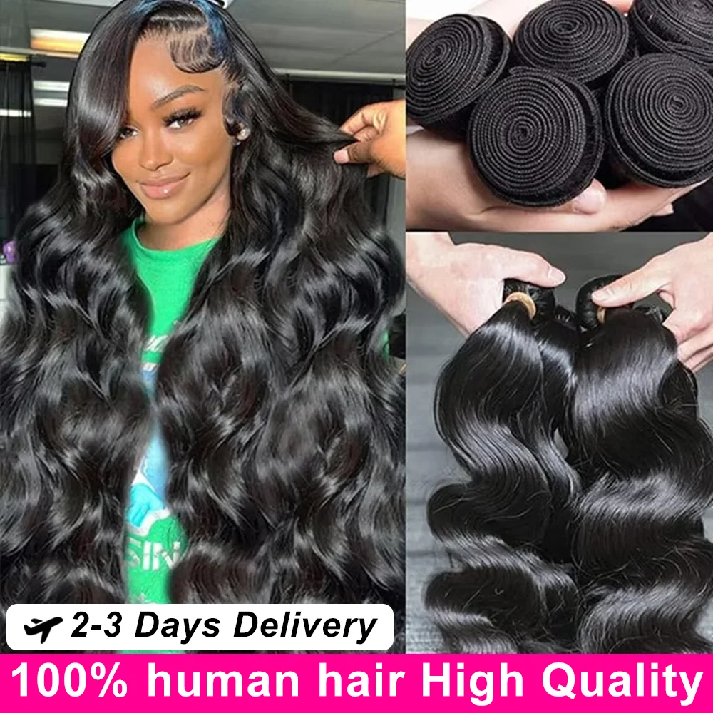 

40 Inch Loose Body Wave Bundles 100% Quality Human Hair Brazilian Virgin Weave Hair Natural Black 3 4Bundles Extensions Raw Hair