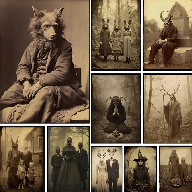 Affiches d'art gothique Dark Academia, impressions d'art grotesque, peintures sur toile de fantômes, sorcières, monstres, démons, diables, décoration murale pour la maison, sans cadre