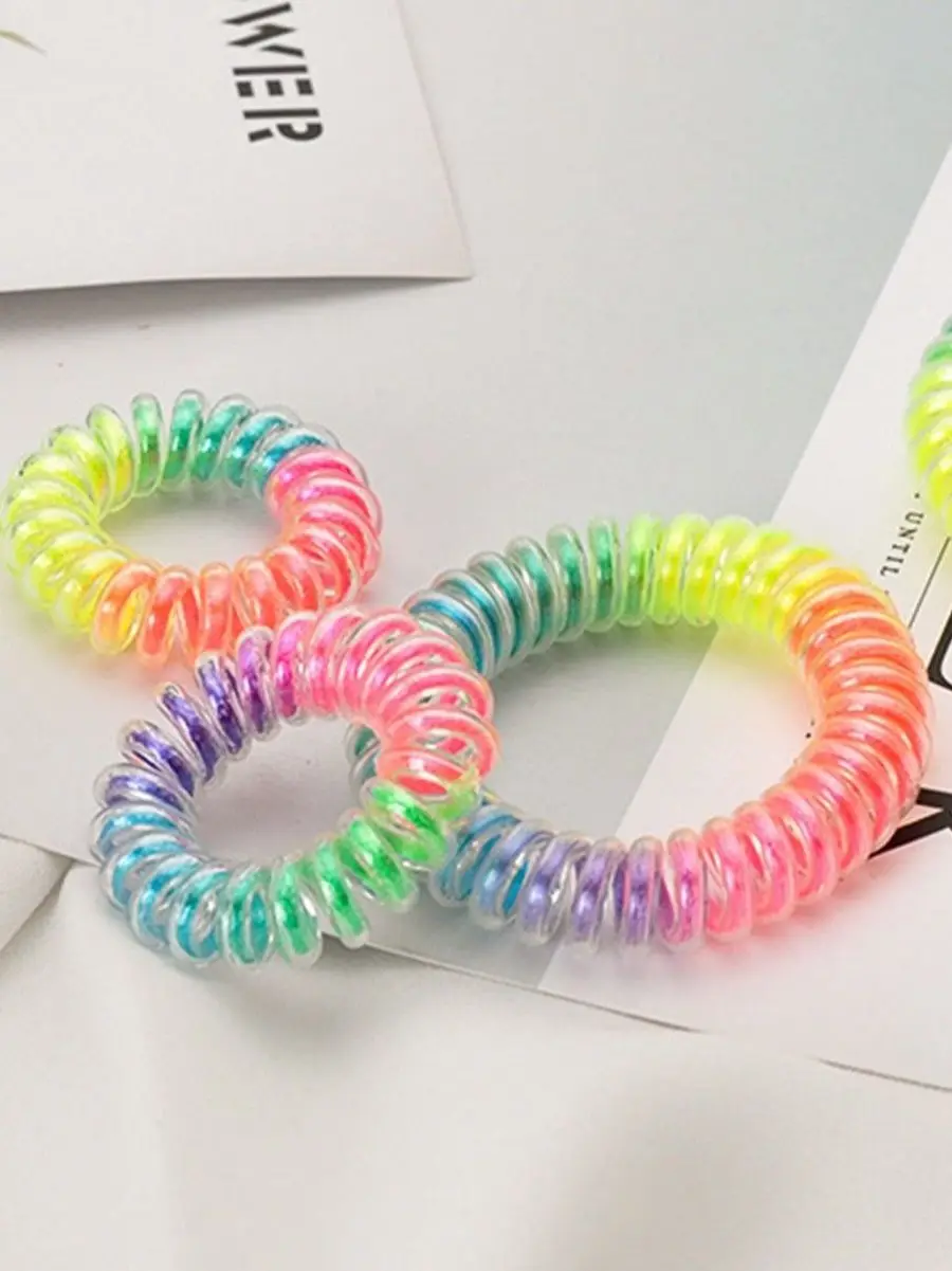 10 Rainbow Spiral Coil Jelly Elastic Hair Scrunchies Telephone Cord Ponytail