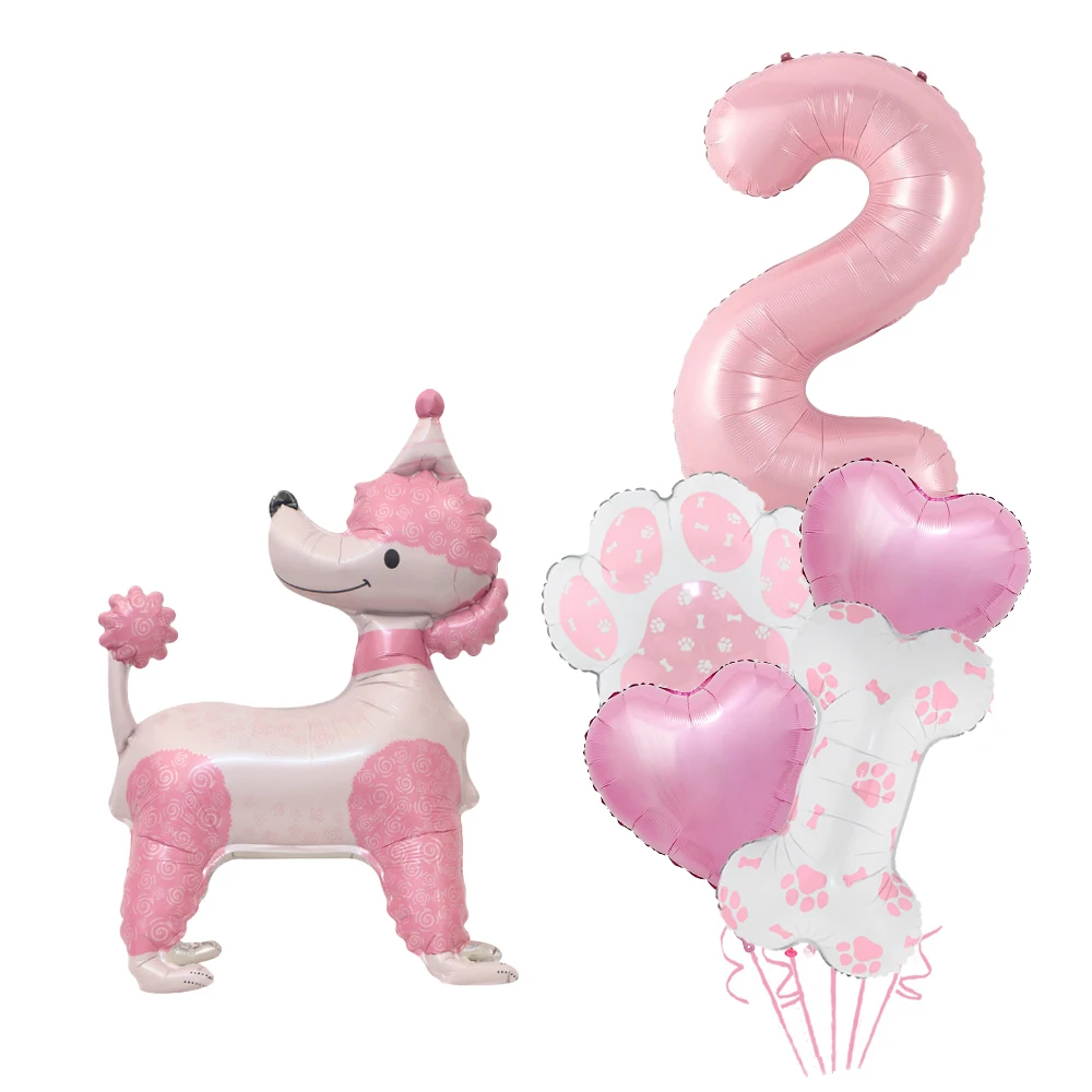 Pink Poodle Dog & Number Balloon Set for Birthday Shower Baptism Anniversary Pet Theme Decoration view 5