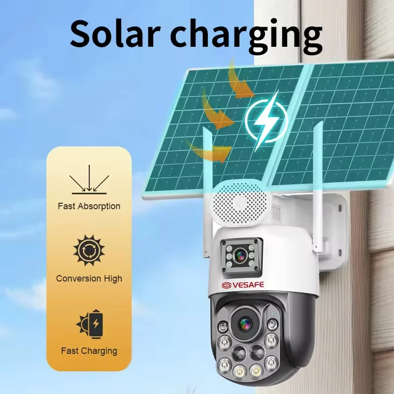 Aov Solar Battery Outdoor Waterproof Hd Dual Lens 4g Sim Camera Night Vision 6MP 36X Zoom CCTV Security Camera