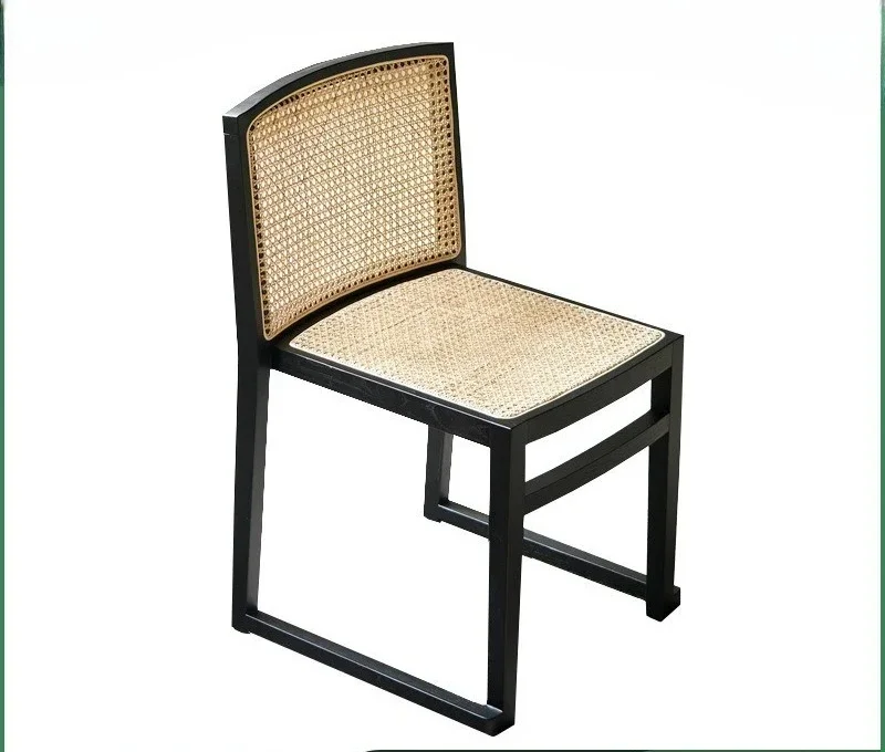 HYS Solid Wood Backrest Modern Stackable Rattan Dining Chair Home Bedroom Makeup Chair Office Chair Restaurant