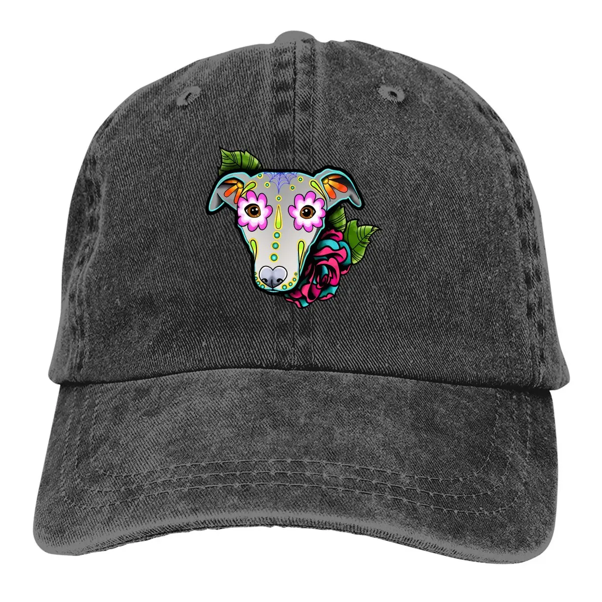 

Greyhound Whippet Day of the Dead Sugar Skull Dog Baseball Cap Men Hats Women Visor Protection Snapback Greyhound Caps