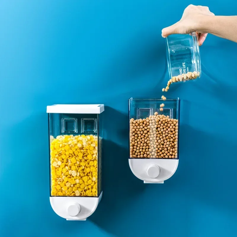 Wall Mounted Separate Rice Bucket Kitchen Cereal Dispenser Transparent Grain Jar Food Storage Box Container Sealed Tanks