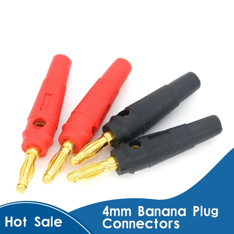 4pcs New 4mm Plugs pure copper Gold Plated Musical Speaker Cable Wire Pin Banana Plug Connectors
