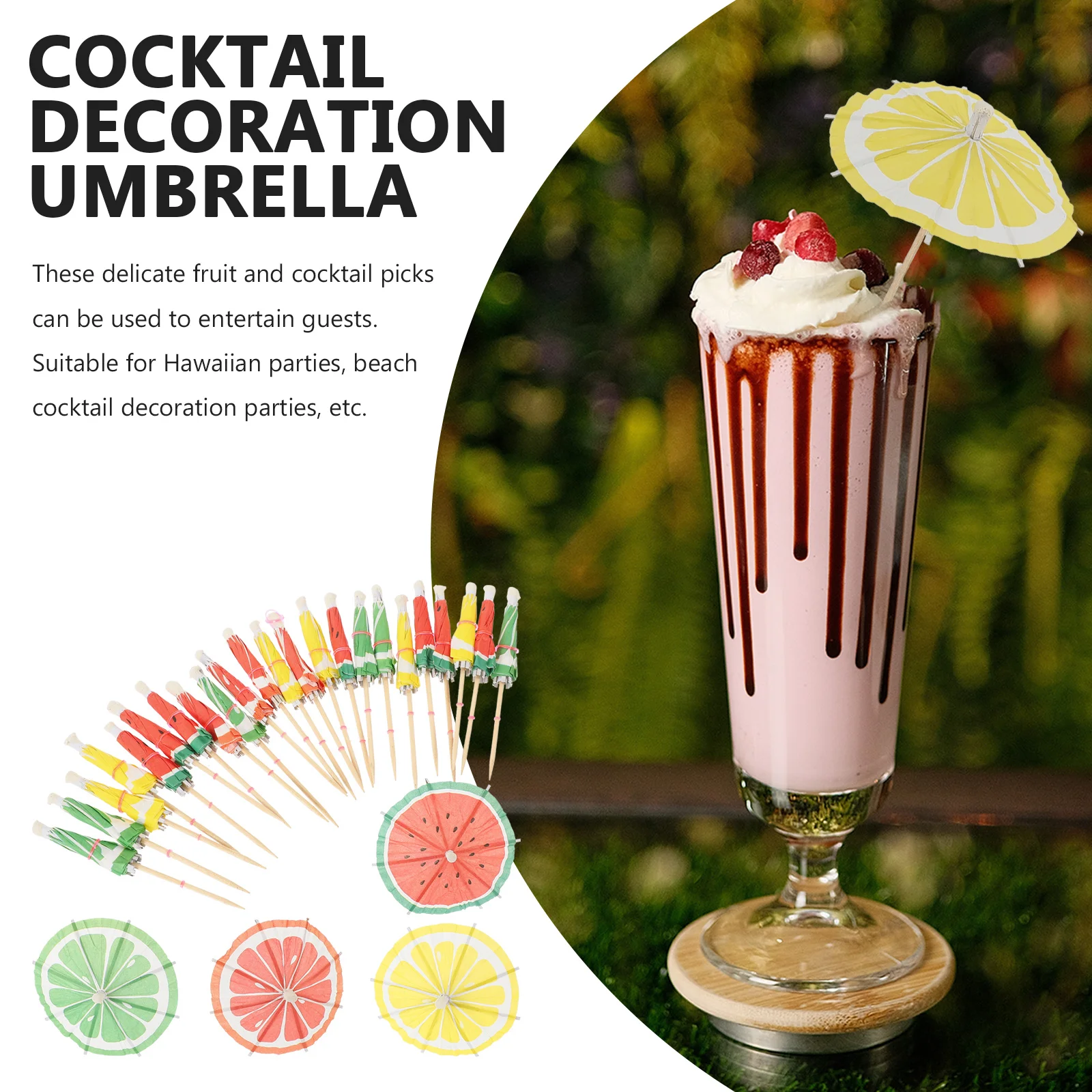 

50Pcs Fruit Umbrella Picks Smooth Surface Safe Cocktail Decorations Hawaiian Party Drink Accessories Cupcake Toppers