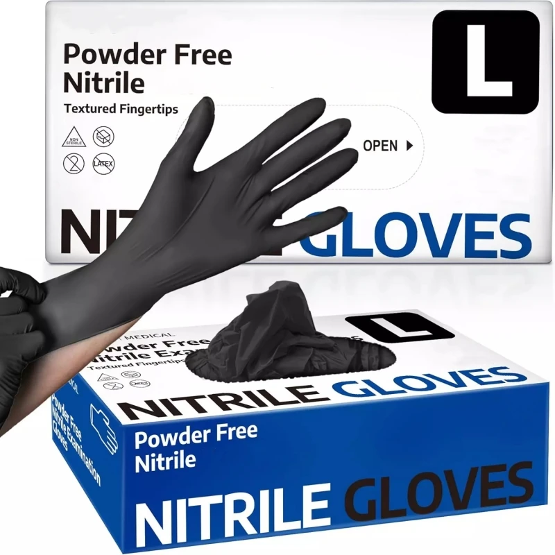 

Одноразовые черные нитриловые перчатки толщиной 4 мил, перчатки для бытовой чистки, текстурированные перчатки для красоты, парикмахерской, маникюрной студии, перчатки для косметолога