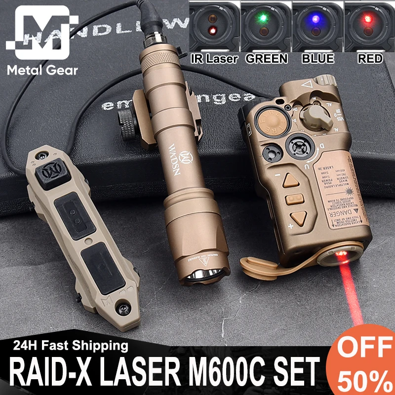 

Tactical M600C Airsoft RAID-X Indicator Set 600Lumens Wadsn M600c Flashlight RAID-X Red Green Blue IR Laser Dual Function Switch