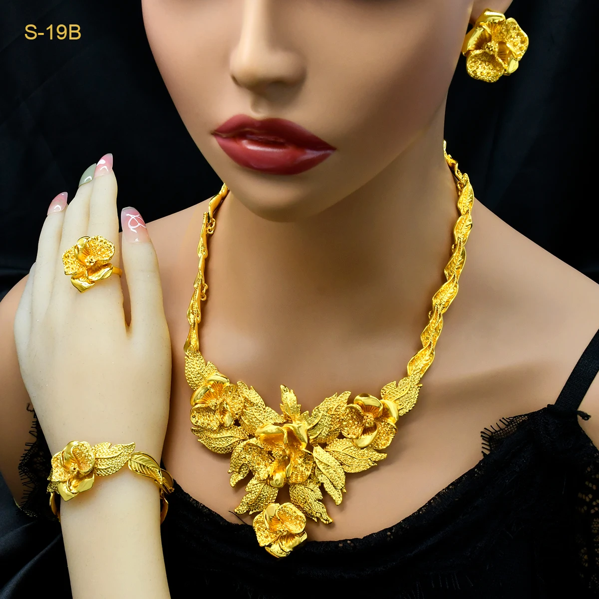 Fashion Dubai 24K Gold Color Jewelry Set for Women Nigeria Wedding Necklace Earrings Bracelet Ring Bridal Jewellry Accessories