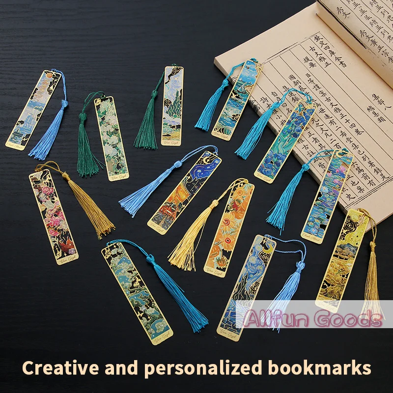 [TG835]1 Pc Retro Floral Painting Metal Bookmark Hollow Bronzing Bookmark With Tassel Stationery Gifts For Book Club Reader