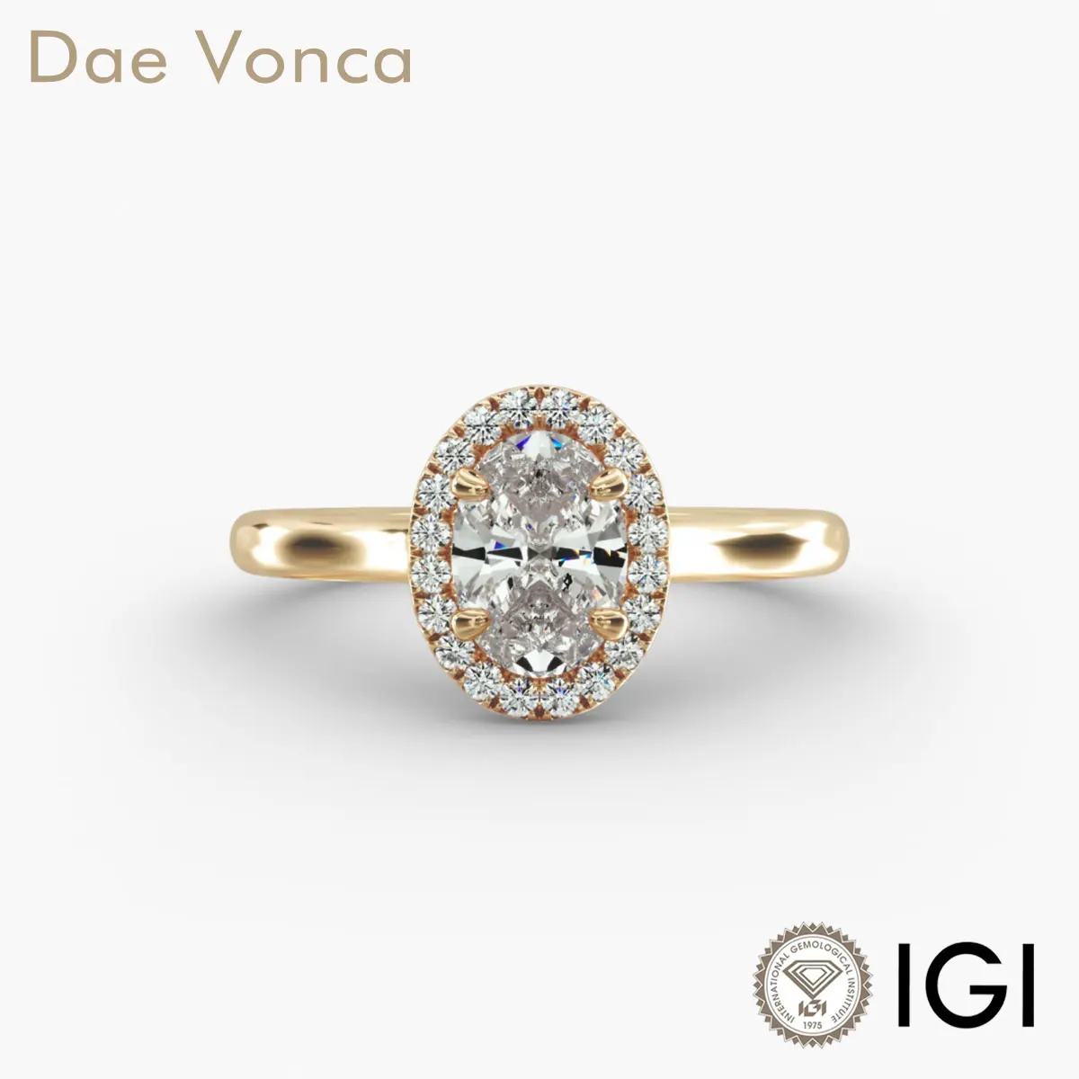 Pavé Diamond Halo Engagement Ring 9K/14K/18K Yellow Gold 0.5-2.0ct IGI Certificate Oval Cut Lab Grown Genuine Diamond Ring