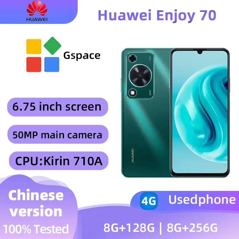 HUAWEI Enjoy 70 4g Smartphone 6.75inch LCD Screen Kirin 710A  50MP Camera 6000mAh Battery HarmonyOS Original Used Phone