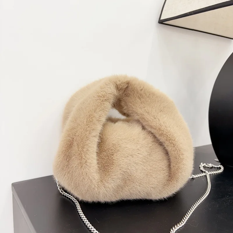 

Cute Winter Plush Handbags for Women Solid Color Portable Ladies Furry Crossbody Bags Luxury Faux Fur Female Clutch Shoulder Bag