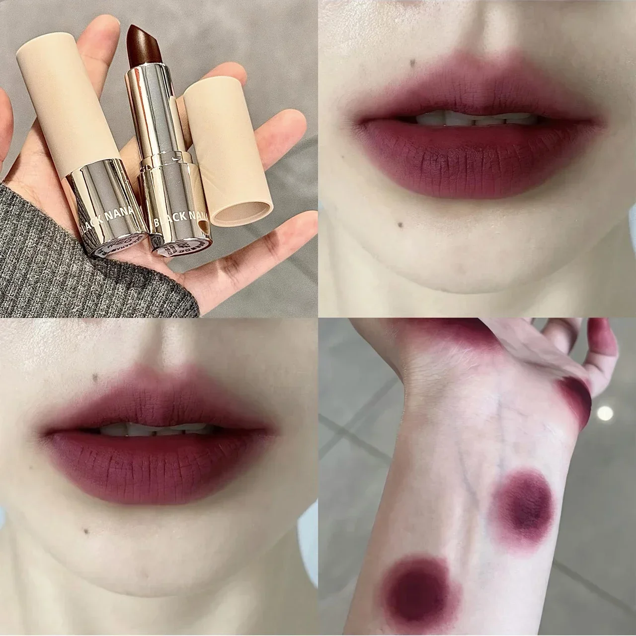 6 Color Lipstick Crayon Milky Tea Purple Lip Tint Velvet Dark Red Lipstick Pen Non-stick Cup Soft Blendable Texture Matte Soft