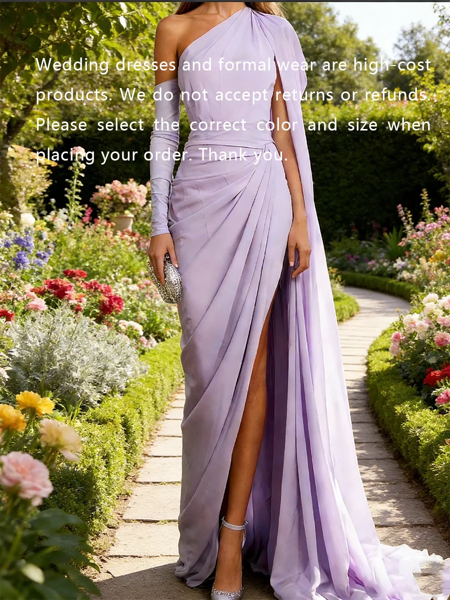 Vestidos de noche formales fruncidos con manga casquillo y un hombro, color morado clásico, vestidos de fiesta de cóctel personalizados