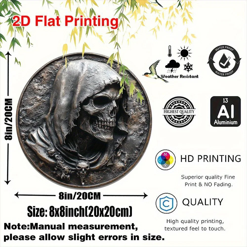 2D flat, 1pc, aluminum metal circular sign, Death God Suitable for office, country garden, courtyard, family room, the perfect g