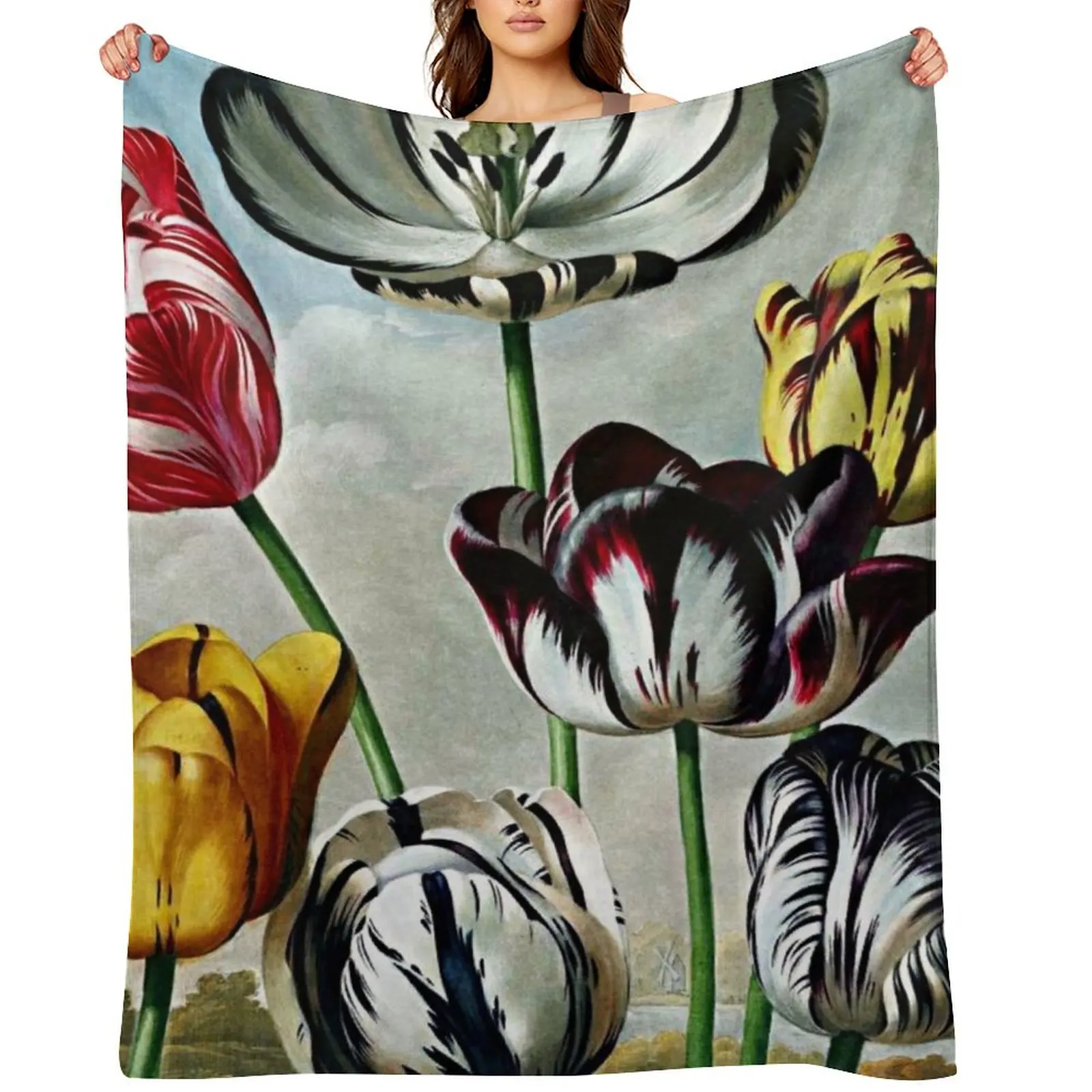 

Botanical Art Temple Of Flora Tulips Throw Blanket For Baby Bed covers Personalized Gift Decorative Sofas Blankets
