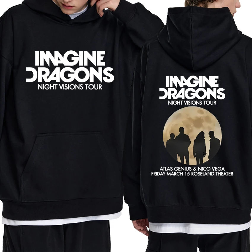 

Rock band Imagine Dragons World Tour Double Sided Graphic Hoodie Men women hip hop punk streetwear Unisex Fleece Casual pullover