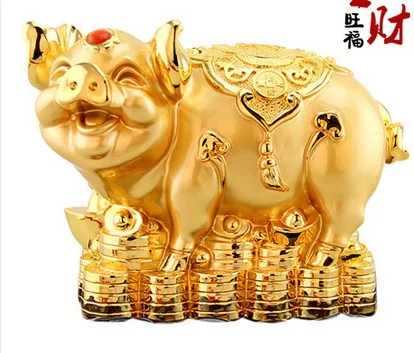 

Kaiguang placed handi Chinese zodiac pig jinzhu placed pieces Animal resin Golden Mascot gold handi geomanticroom Art Statue