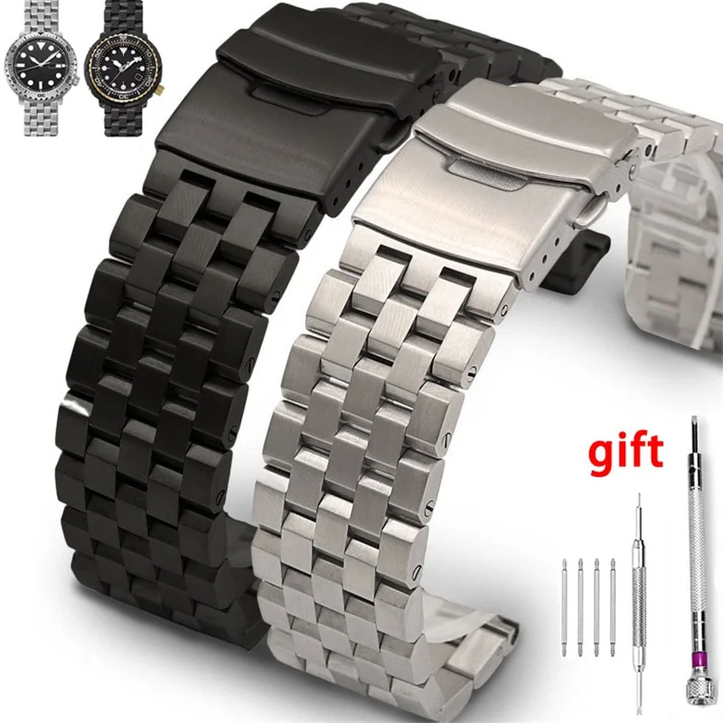 Premium Stainless Steel Watchband Universal 5-bead Solid Metal Strap 18mm 20mm 22mm 24mm 26mm Women Men Replacment Wristband