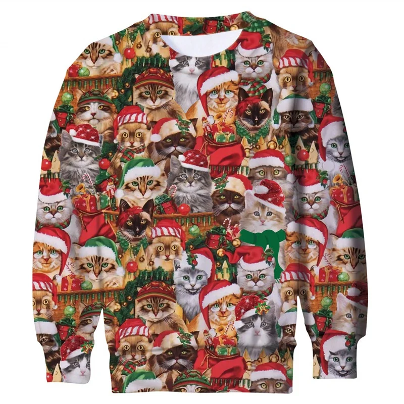 Ugly Christmas Sweater For Men Kids Funny Xmas Sweatshirt Cool 3d Printed Dog Cat Pullovers Long Sleeve Hoodie Festival Clothes