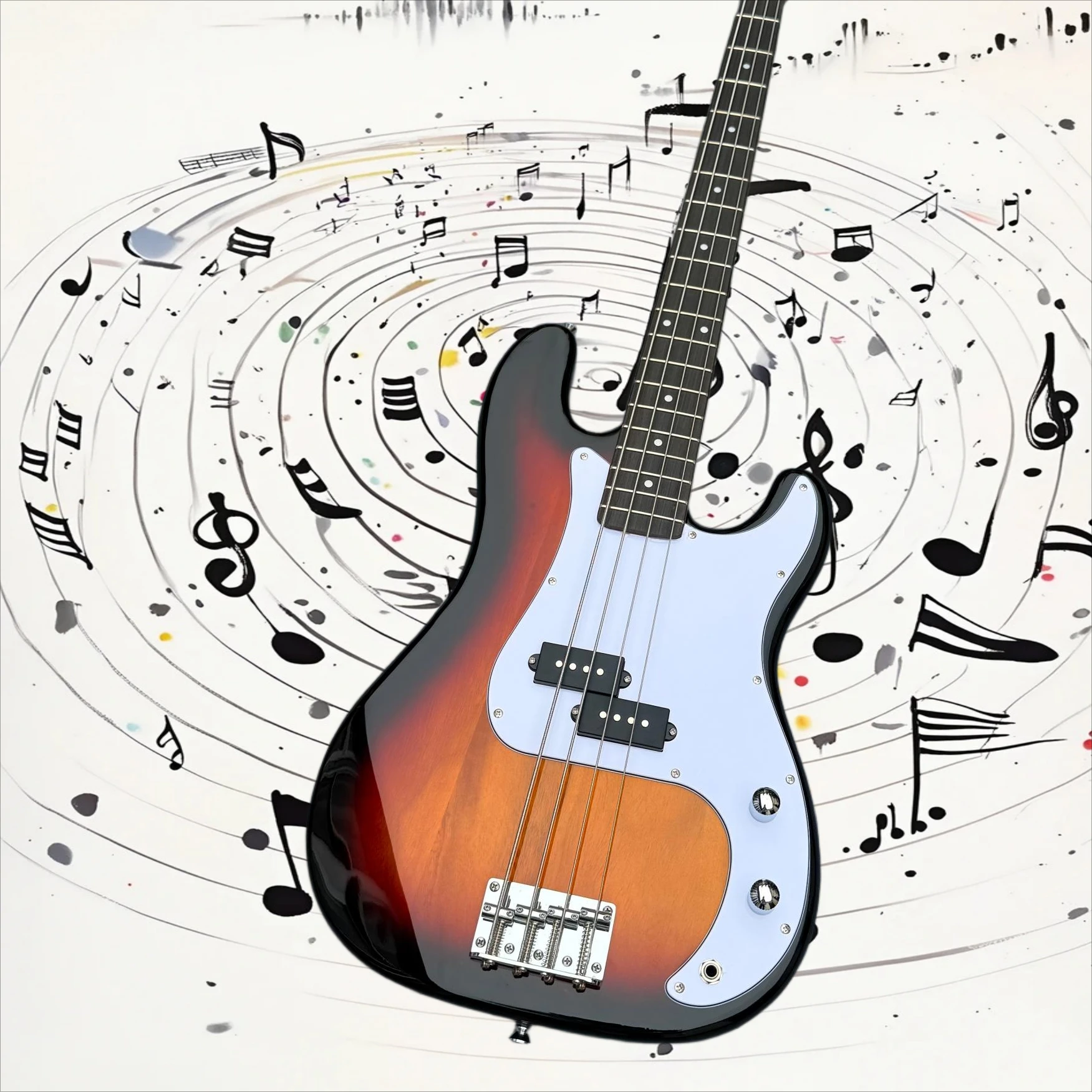 Free Shipping Sunburst Precision Bass Split Single Pickup 4 String Bass Guitar Gloss Finish Entry Learner Band Rehearsal