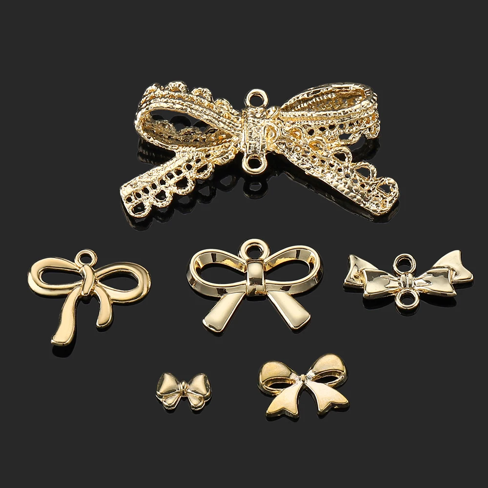 10pcs Gold Plated Bow Knot Charms Necklace Pendants Brooch Hairclip Decor Accessories for DIY Jewelry Making Crafts Supplies