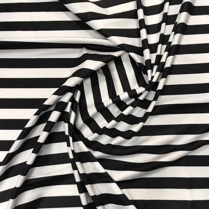 Black and White Striped Spandex Printed Fabric Elastic Dance Dress Belly Latin Dance Fabric DIY Swimsuit Fabric