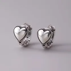 925 Sterling Silver Vintage Gold Heart Earrings For Women Trendy Earring Jewelry Prevent Allergy Party Accessories Gift