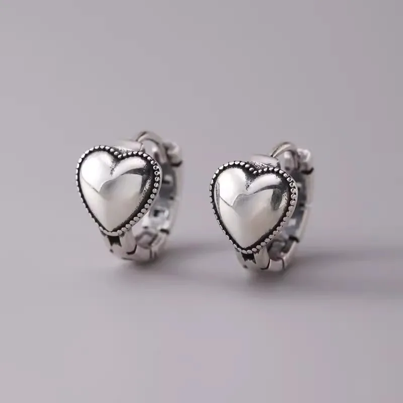 925 Sterling Silver Vintage Gold Heart Earrings For Women Trendy Earring Jewelry Prevent Allergy Party Accessories Gift