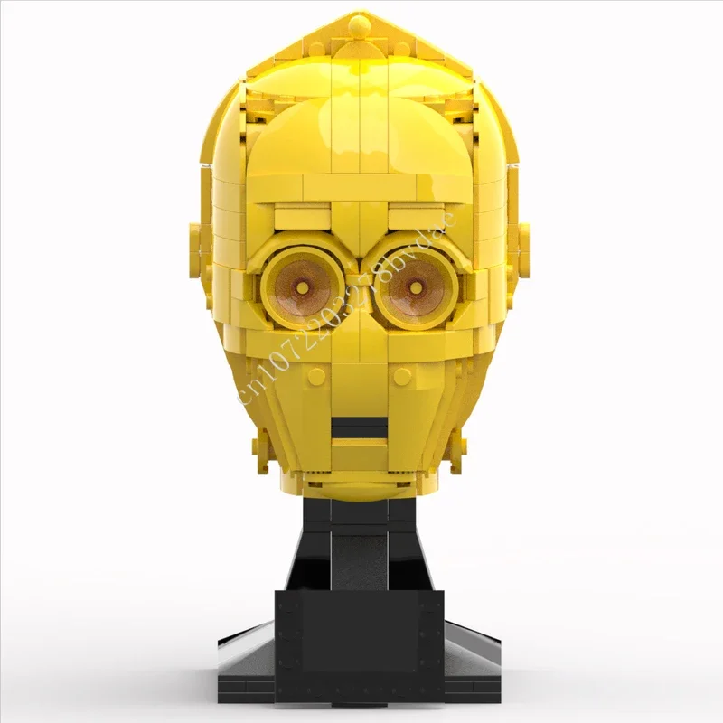 Конструктор 607 деталей: Голова C-3PO, космическая война, военный MOC, космический корабль, битва, сборные пазлы, подарок на праздники, Рождество, день рождения для взрослых