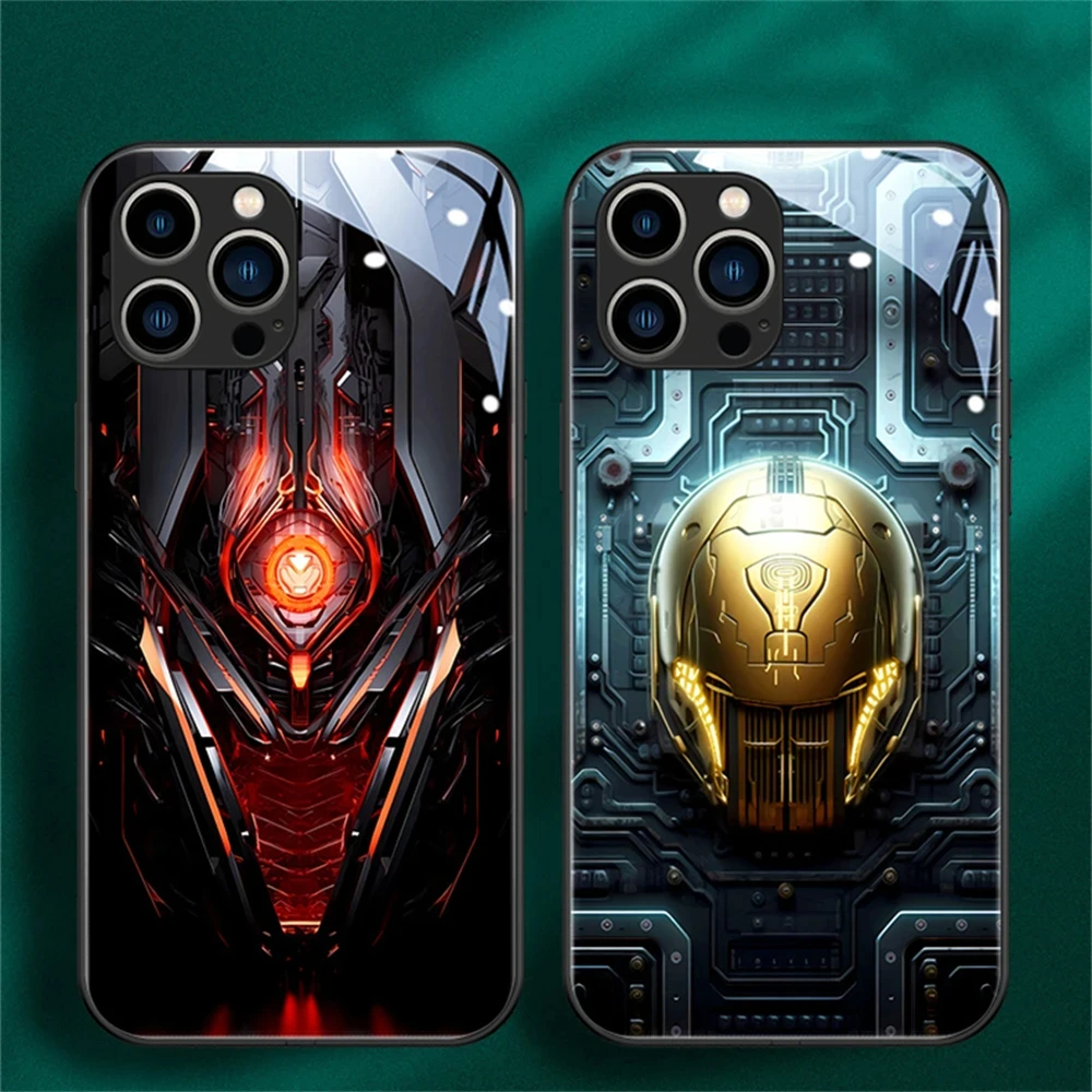 

Cool Mecha LED Light Glow Luminous Tempered Glass Back Phone Case For Samsung S24 S23 S22 S21 S20 FE Note 10 20 Plus Ultra A54