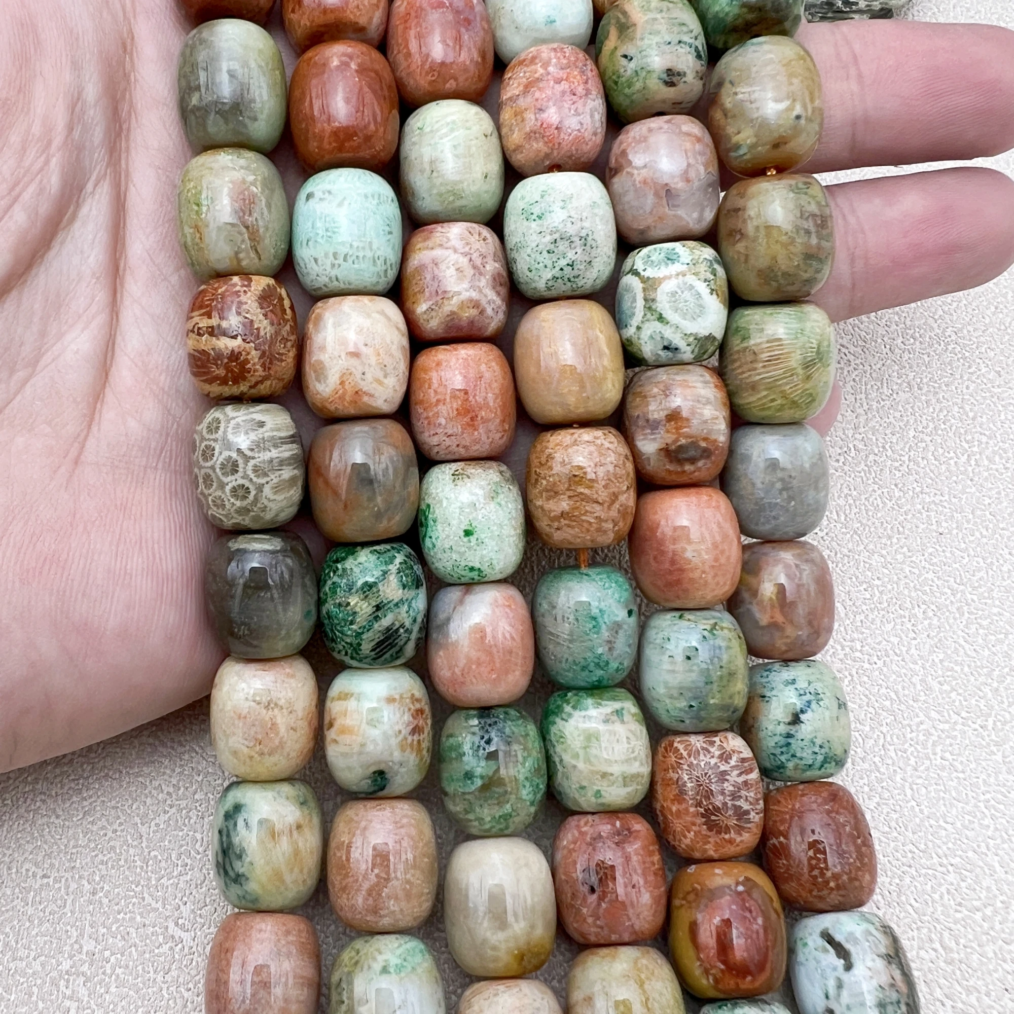 

12x13MM Large Natural Coral Jaspers Chrysanthemum Stone Barrel Nugget Beads For DIY Jewelry Making