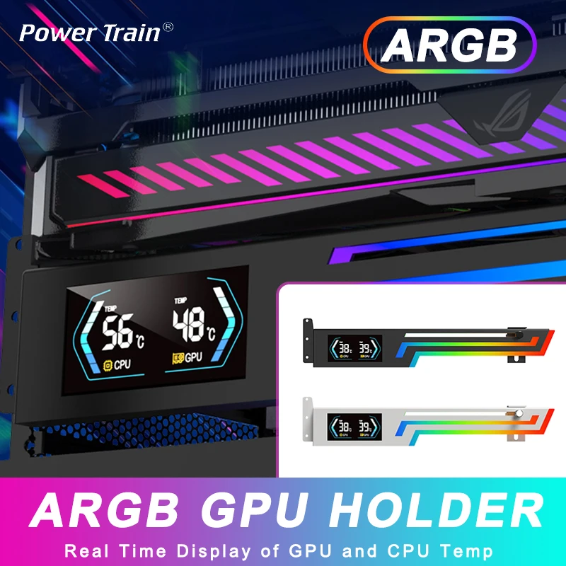 

Power Train Z-X6 ARGB Дисплей температуры Кронштейн для видеокарты 4090 AURA SYNC GPU Держатель VGA с защитой от изгиба Регулируемая высота