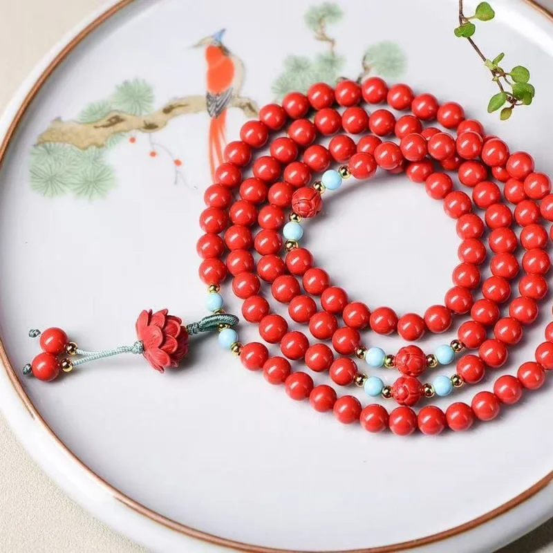 High-content natural gemstone premium red sand 108-bead multi-loop bracelet