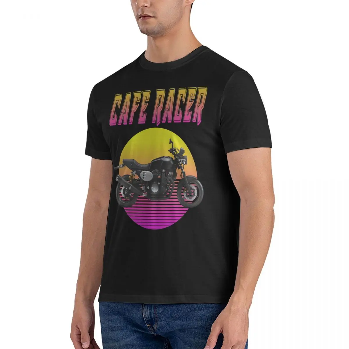 Cafe Racer Motorcycle T-Shirts for Men Cafe Race Motorcycle Vintage 100% Cotton Tees Round Collar Short Sleeve T Shirt Clothing