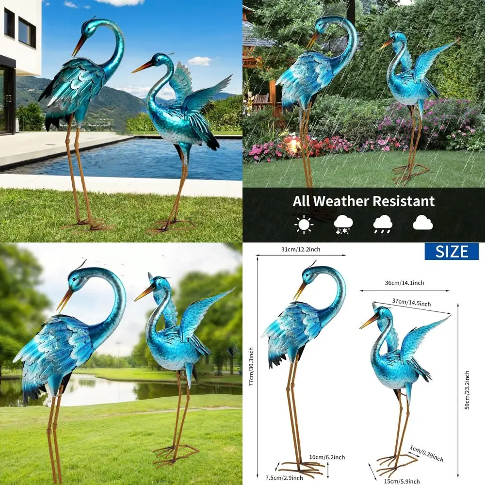 تماثيل الرافعة المعدنية الخارجية - فن ساحة البطل الأزرق لتزيين فناء البركة الخلفية