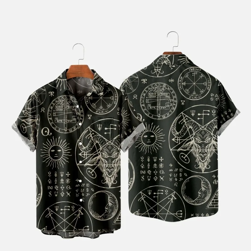 

Men's Fashion Summer T Shirt Hawaiian Skull Demon 3d Print Cozy Casual One Button Shirt Short Sleeve Beach Oversized Shirt 5