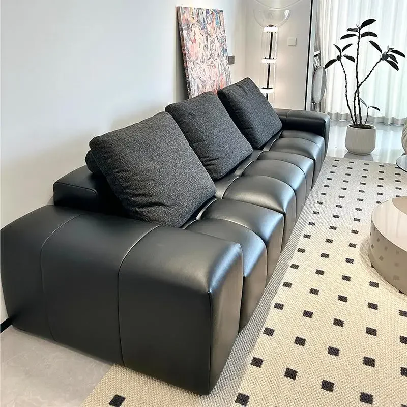 Italian minimalist pixel leather sofa 2024 new large flat-floor villa living room high-end tofu block sofa