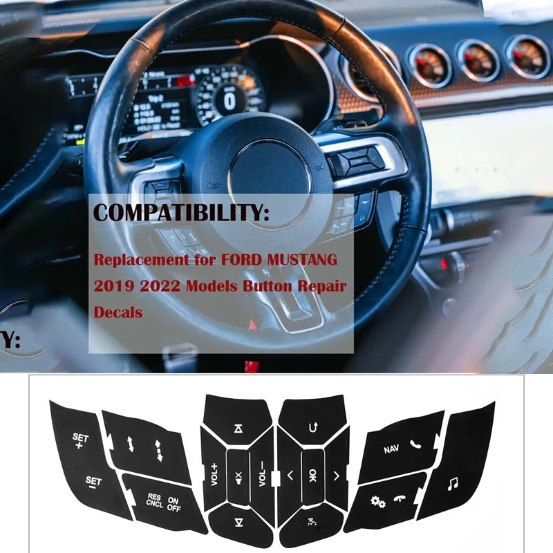 

Комплект износостойких наклеек для ремонта кнопок на руле, подходит для Ford Mustang 15-18/2019-2022, наклейка, аксессуары для интерьера