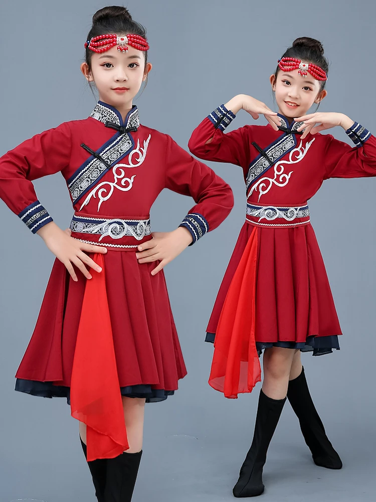 

Children's Mongolian Dance Performance Clothes Fem Kids' Ethnic assland White Mongolian Costume National Dancewear