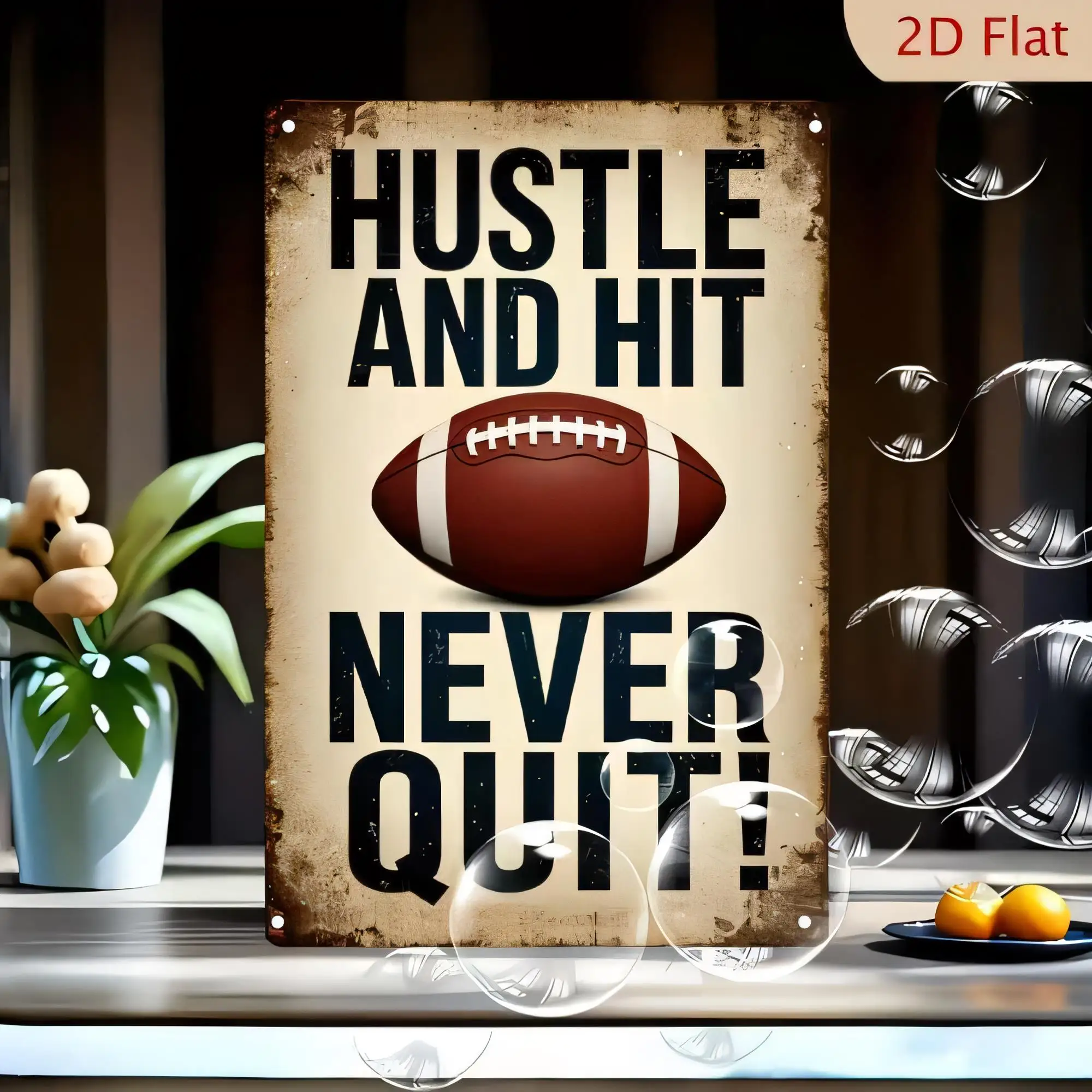 Tin Sign Vintage Football Quote HUSTLE AND HIT Never Quit Metal Plaque  Retro Sports Wall Decor for Man Cave Bar Garage Home Art
