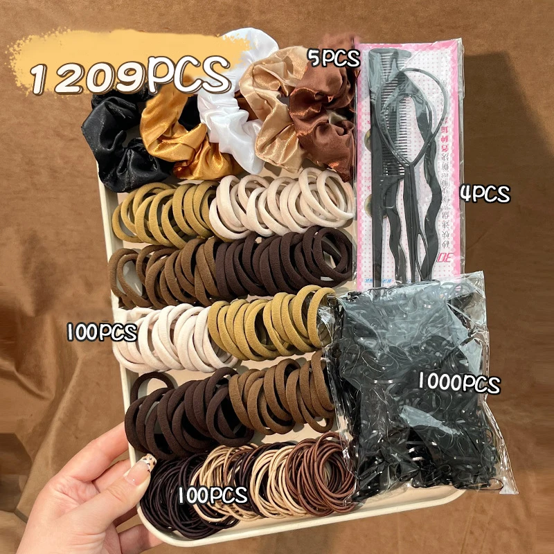 

1209PCS Hair Accessories Set for Woman Seamless Ponytail Holders Variety Simple Hair Scrunchies Hair Styling Tools Combination