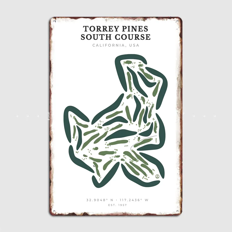 Torrey Pines South Course Golf Map Poster Metal Posters Living Sign Indoor Outdoor Room Decoration Home Bar Decor Wall Decor