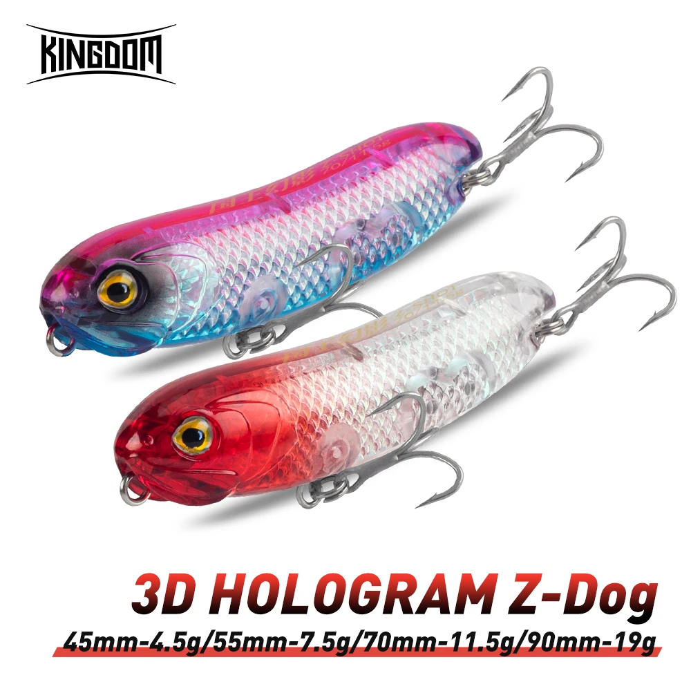 Isca de Pesca Kingdom Topwater 4.5g 7.5g 11.5g 19g Flutuante Pencil 3D Holograma Z-Dog Iscas Duras de Longo Alcance
