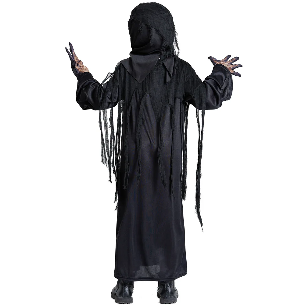 Boys Halloween Black Death  Azrael Costumes Kids Children Devil Ghost Skeleton Robe Cosplay Carnival Purim Role Play Party Dress
